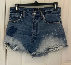 Abercrombie & Fitch Distressed Patchwork Button Fly Denim Shorts thumbnail 1