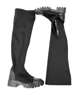Ovar The Knee Stretchy Boots Slim Fit Combat Boots Round Toe Lycra High Boots thumbnail 1
