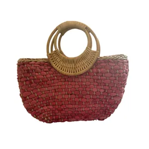 Free People Sophia Straw Tote Red Woven Bamboo Ring Handles Boho Purse Bag EUC thumbnail 2