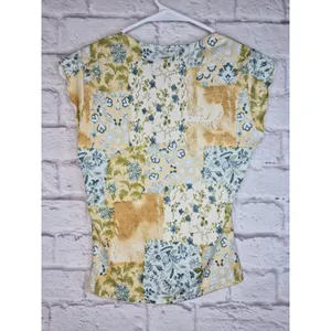 VTG Y2K Rave Patchwork Lace Top Cami Cap Sleeve Blue Yellow Cottagecore Sz S M thumbnail 4