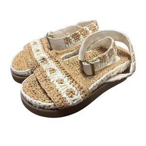 Free People FP Roma Raffia Slip On Ankle Strap Platform Sandals Tan White 8 thumbnail 3