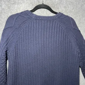 J.Crew Navy Blue‎ 100% Wool Sweater Bobble Diamond Cable Knit Crewneck Medium thumbnail 10
