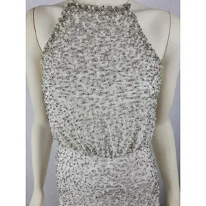 Anthropologie Womens Dress Sz S White Silver Rian Beaded Embellished Halter Maxi thumbnail 2