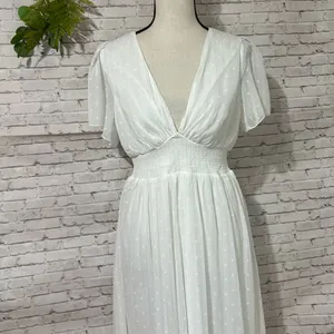 Baltic Born White Swiss Dot Striped Smocked Waist Boho Maxi Dress thumbnail 2