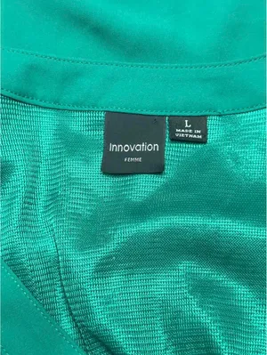 Innovation Femme Size L Kelly Green Faux Wrap Dress Puff Sleeve Elastic Waist thumbnail 3