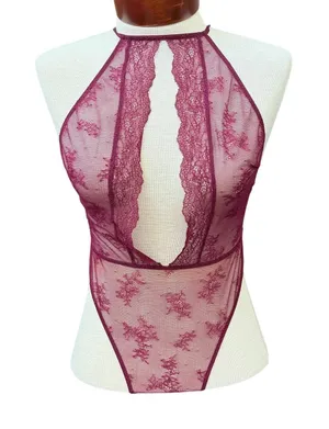 Victoria's Secret Lace Bodysuit Halter Neckline Thong Open Front Size Small thumbnail 1