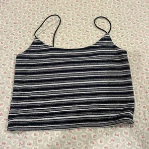Striped Black and White Ribbed Crop Tank Top thumbnail 1