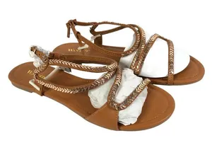 Wanted Womens Sandals Strappy Faux Leather Gold Trim Brown Size 9 thumbnail 1
