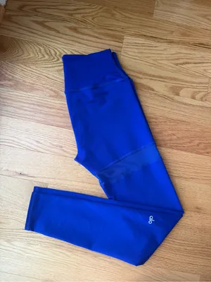 Alo Yoga Vintage Cobalt Blue Mesh Panel High Waist Leggings Size Medium thumbnail 2