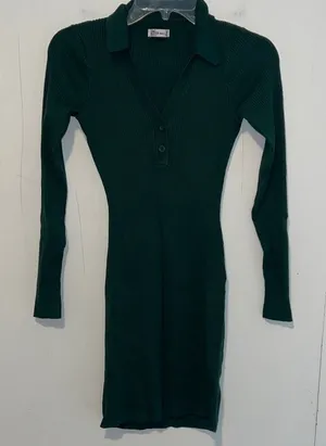 Hollister Long Sleeve Elegant Green Ribbed Knit Dress 071426 thumbnail 1