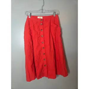 Maeve by Anthropologie Womens 6 Midi A Line Button Front Skirt Orange Red thumbnail 2