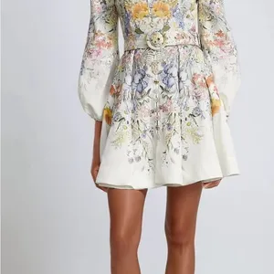 Miss Rosier Floral Long Sleeve Dress belted flare skirt thumbnail 13