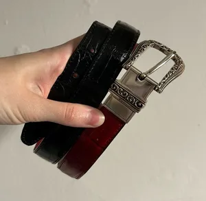 Black Red Leather Silver Tooled Mixed Belt Rodeo Western Festival Cowgirl thumbnail 1