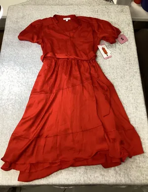 Draper James Red Wrap Dress Ruffle Neck‎ Short Sleeve Midi S S7005BBS NEW thumbnail 1