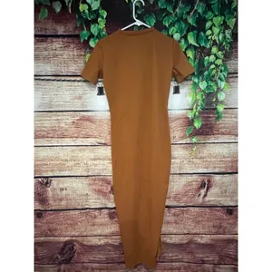 Free People Maxi Dress Bodycon Cinch Tie Slit Rust Orange Minimalist Fall Small thumbnail 4