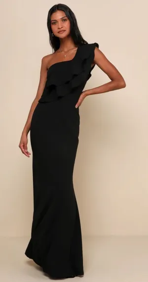 Black ruffled one shoulder maxi dress - Lulus  thumbnail 1