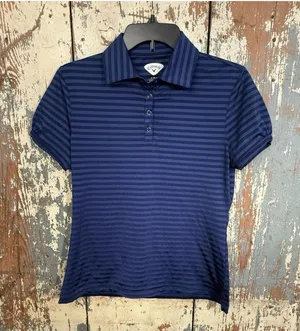 Callaway Polo Shirt Top Snap Button Women’s small Short Sleeve Striped Blue thumbnail 1
