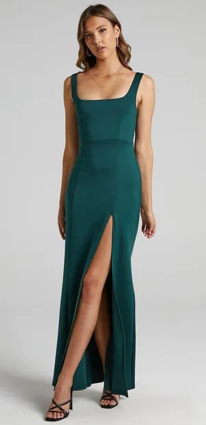 Showpo Raquelle Square Neck Maxi Dress Dark Green Size 12 EUC!!! thumbnail 1