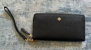Tory Burch Emerson Zip Continental Wristlet Wallet Black Saffiano Leather thumbnail 1