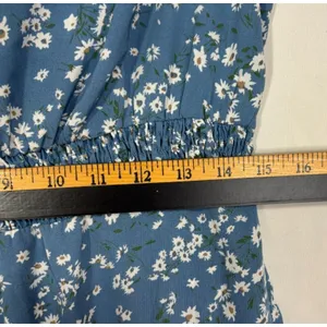 Ditsy‎ Floral Dress Blue Ruffle Cap Sleeve Smocked Waist Boho Cottage Garden S thumbnail 7