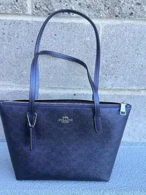 NWT COACH Fiona Zip Tote Bag In Signature Canvas CW396 Blue/Navy thumbnail 1