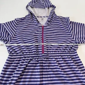 Title Nine 3/4 Sleeve Purple Striped 1/2‎ Zip Hooded Athleisure Dress Pockets XL thumbnail 11