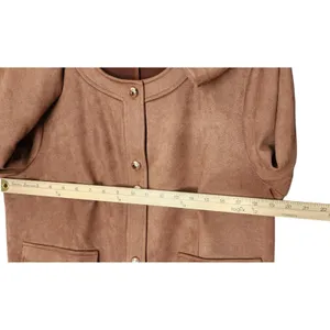 Allegra K Womens Jacket Brown Faux Suede Cropped‎ Gold Button L thumbnail 6