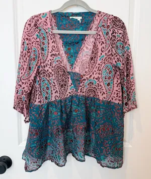 Anthropologie Womens Velvet Burnout Boho Paisly Top Size Small‎ Indie Silk Blend thumbnail 1