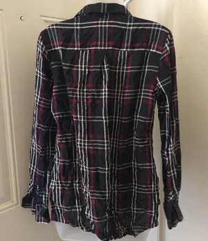 Foxcroft Black red plaid button-up shirt office siren core long sleeve #goth #grunge #Whimsygoth Measurements in pics thumbnail 2