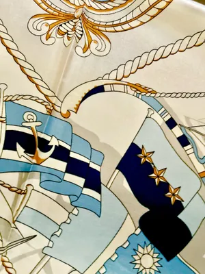 Vintage Square Sailing BOAT,WHEEL&Anchor 35/35 Oversized satin Silky SCARF thumbnail 8