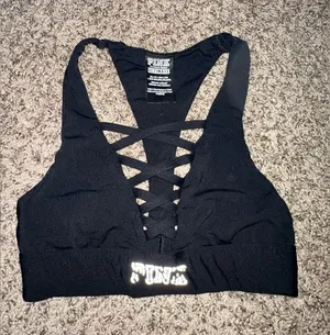 PINK black sports bra thumbnail 1