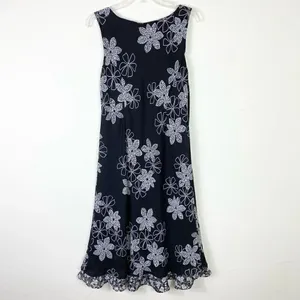 Vintage 90’s Studio I Black & White Floral Sleeveless Layered Midi Dress Size 8 thumbnail 3