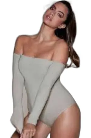 Skims essential bodysuit off shoulder light grey size small medium ladies thumbnail 1