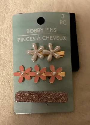 Pink Floral and Pearl Bobby Pin Set - 3 Pack thumbnail 1