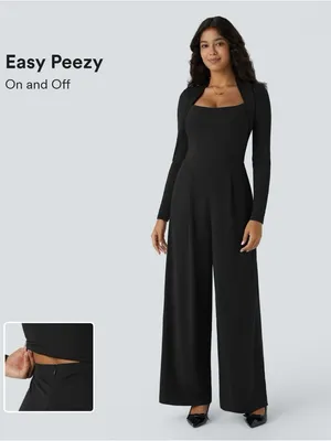 Halara 01HWN.- Long Sleeve Pocket Wide Leg Jumpsuit-Easy Peezy. thumbnail 2