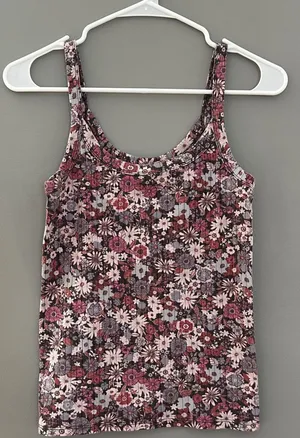 Aerie Floral Ribbed Scoop Neck Tank Top Purple Pink Daisy Flowers Size S thumbnail 1