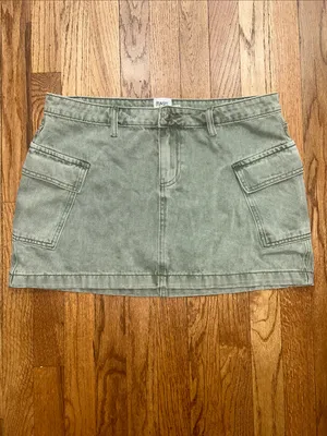 Princess Polly Women’s Olive Green Denim Khaki Mini Skirt size 10 thumbnail 4