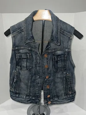 Vintage 90s Style Express Denim Blue Jean Jacket Sleeveless Vest, M thumbnail 1