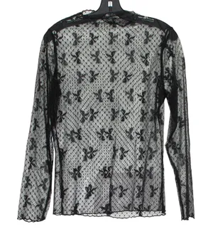 Top Sheer Lace Bow Y2K Coquette Whimsigoth Witchy Romantic Goth Black Large thumbnail 1