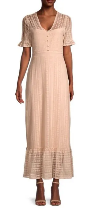 BCBGMAXAZRIA Lace-Overlay Maxi Dress Size XL Ruffle Prairie Boho‎ $268 thumbnail 1