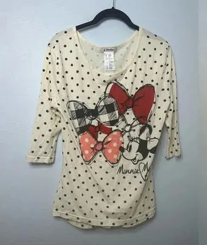 Disney Parks Minnie Mouse Top Size Medium Polka Dots 3/4 Sleeves thumbnail 1