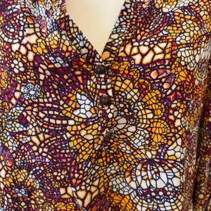 Maeve Geometric Ruffle Cinched Button Collar Blouse Top Balloon Sleeve Size S thumbnail 4