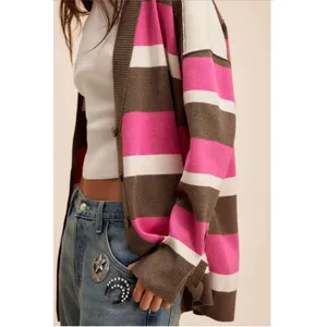 Free People NWT League of Her Own Oversized Cardigan Sweater Pink‎ Brown XS thumbnail 12