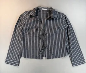Abercrombie & Fitch Navy Pinstripe Tie Front Long Sleeve Top Womens Medium M thumbnail 1