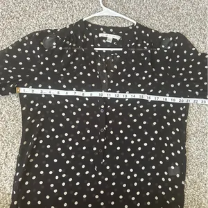 🦋LC Lauren Conrad Black Cream Polka Dot Semi Sheer Blouse Office Casual Neutral thumbnail 6