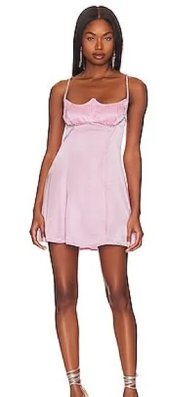 For love & lemons Elora satin Mini Dress in Pink Crystal embellished size medium thumbnail 1