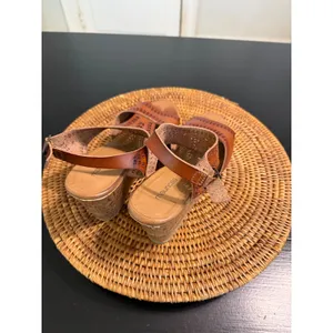 Maurices Womens Cognac Brown Perforated Cork Wedge Sandals Size 8.5 Boho Strappy thumbnail 6