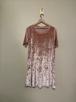 Pol Crushed Velvet Short Sleeve Shift Dress Size Large Blush Pink thumbnail 2