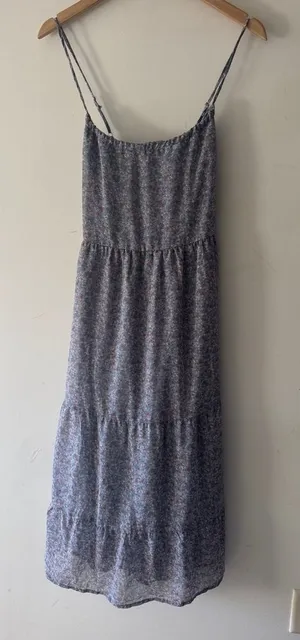 Rokoko Blue Floral Flowy Cottagecore Tiered Maxi Dress Criss Cross‎ Back thumbnail 1