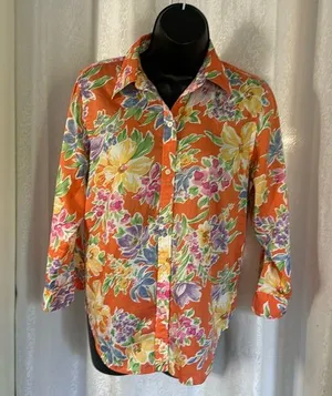 RALPH LAUREN FLORAL COTTON BLOUSE Sz SP thumbnail 1